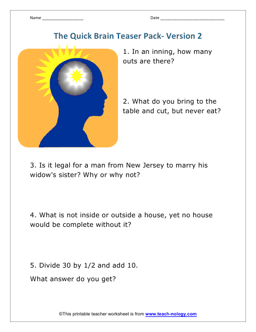 Brain Teaser Worksheet: Version 2