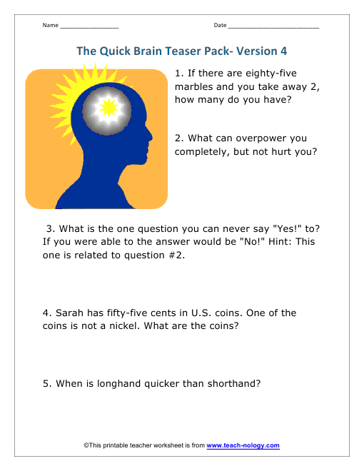 Brain Teaser Worksheet: Version 4