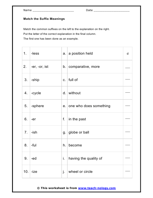 Match the Suffix Meanings