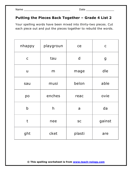 for grade 2 language english worksheet Grade 2 Putting List Together Back   4 the Pieces