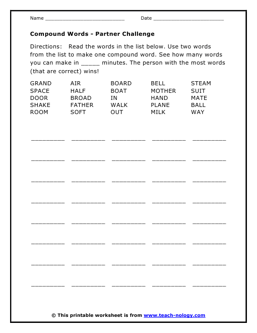 Compound Words - Partner Challenge