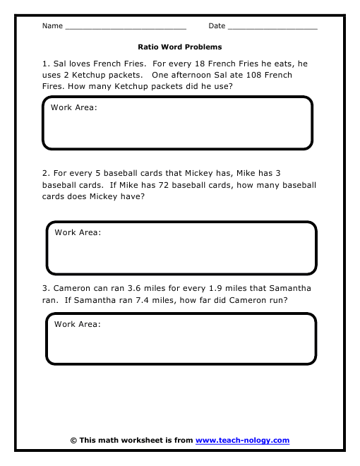 Ratio Word Problems 6th Grade Math Standards