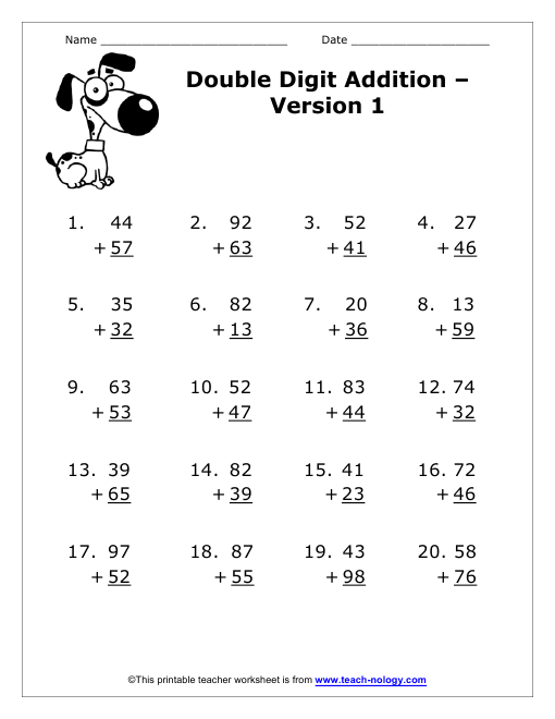 Double Digit Addition Version 1