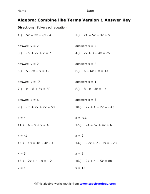 All Worksheets Combine Like Terms Worksheets Printable Worksheets 