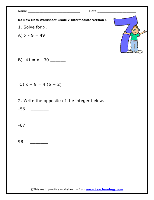 Do Now Math Grade 7 Intermediate Version 1