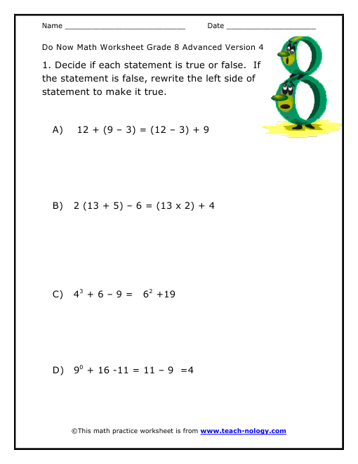 Do Now Math Grade 8 Advanced Version 4