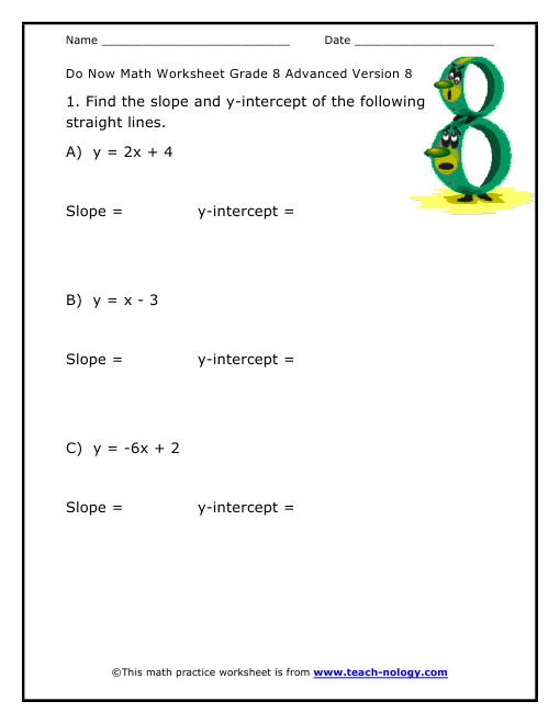 Algebra Worksheets For Grade 8 - First Grade Mental Math Worksheets