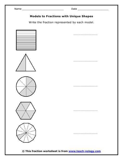 Models To Fractions With Unique Shapes