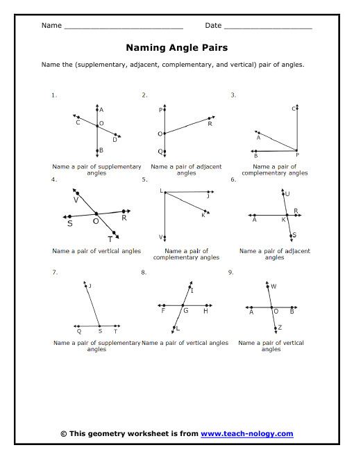 Supplementary And Complementary Angles Worksheets