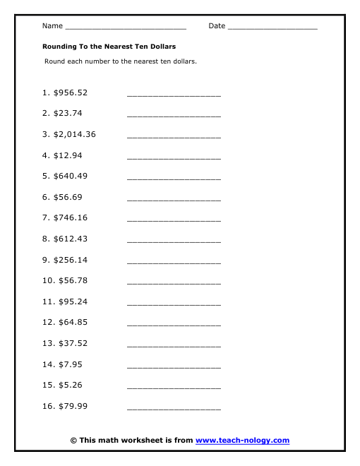 Rounding To The Nearest Ten Dollars