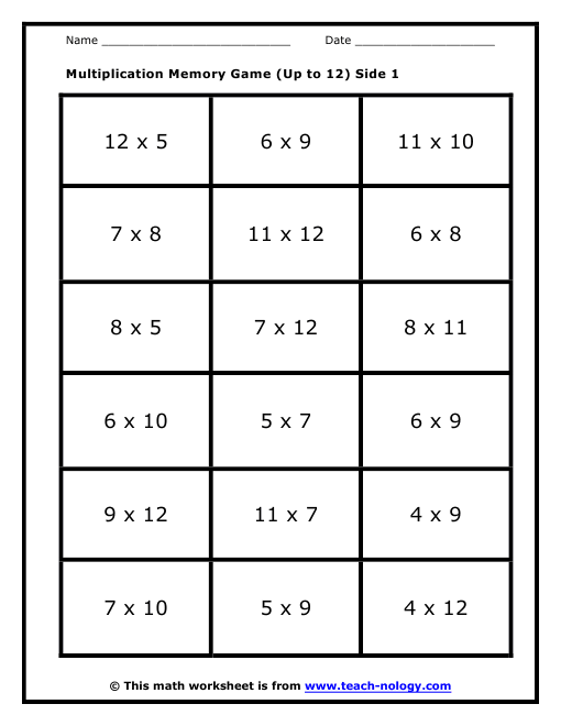 Multiplication Worksheets 1 12 Printable