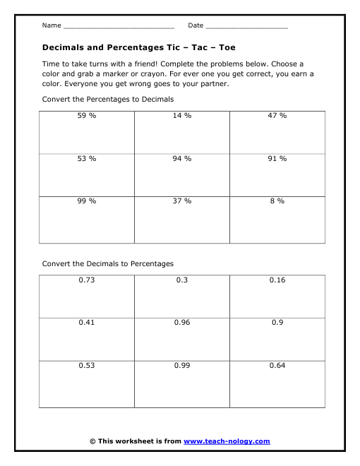 Decimals and Percentages Game