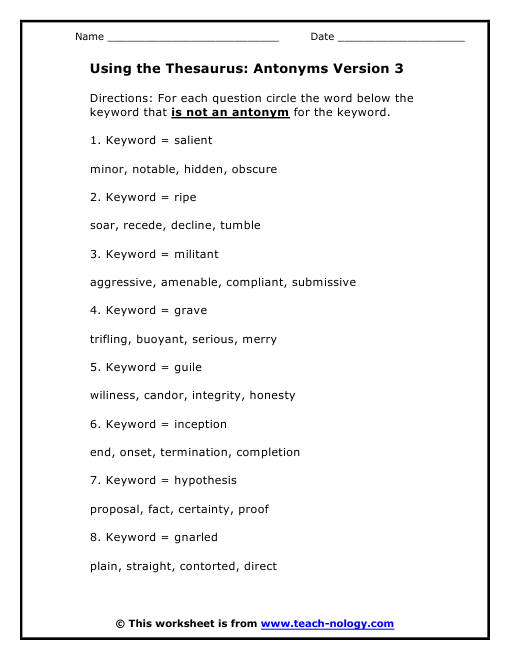 Using The Thesaurus: Antonyms Version 3