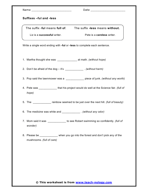 Suffixes ful and -less