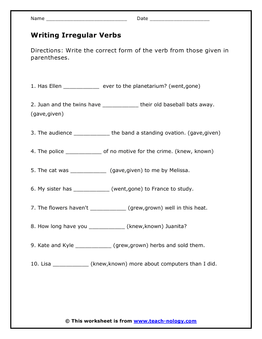 Writing Irregular Verbs