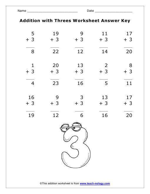 Addition With Threes Answer Key