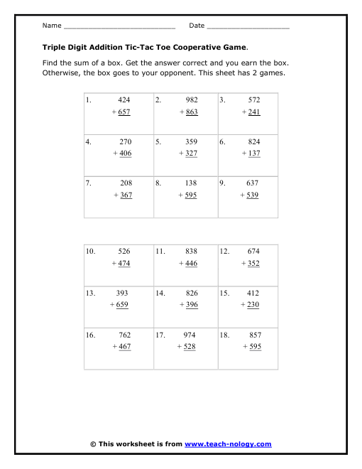 Triple Digit Addition Cooperative Game