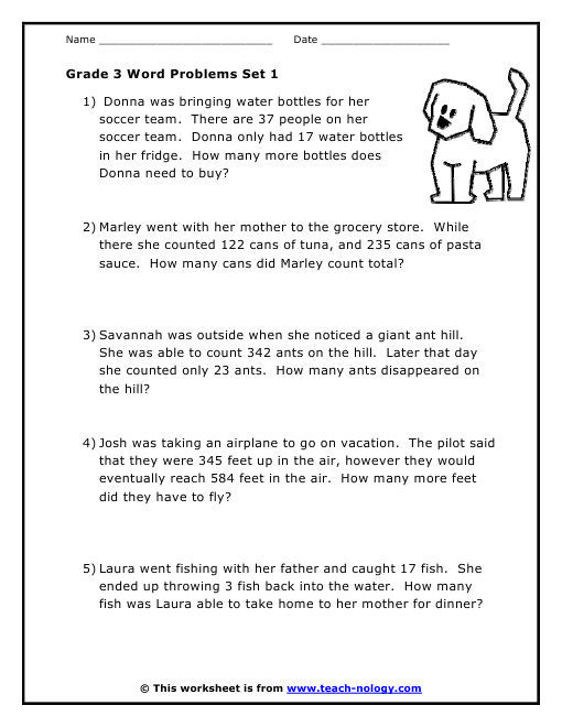 Grade 3 Word Problems Set 1